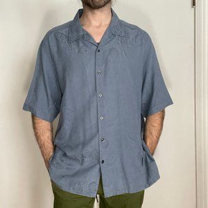 Vintage Wilke Rodriguez Silk Shirt Mens XXl 2XL Blue Paisley Short Sleeve
